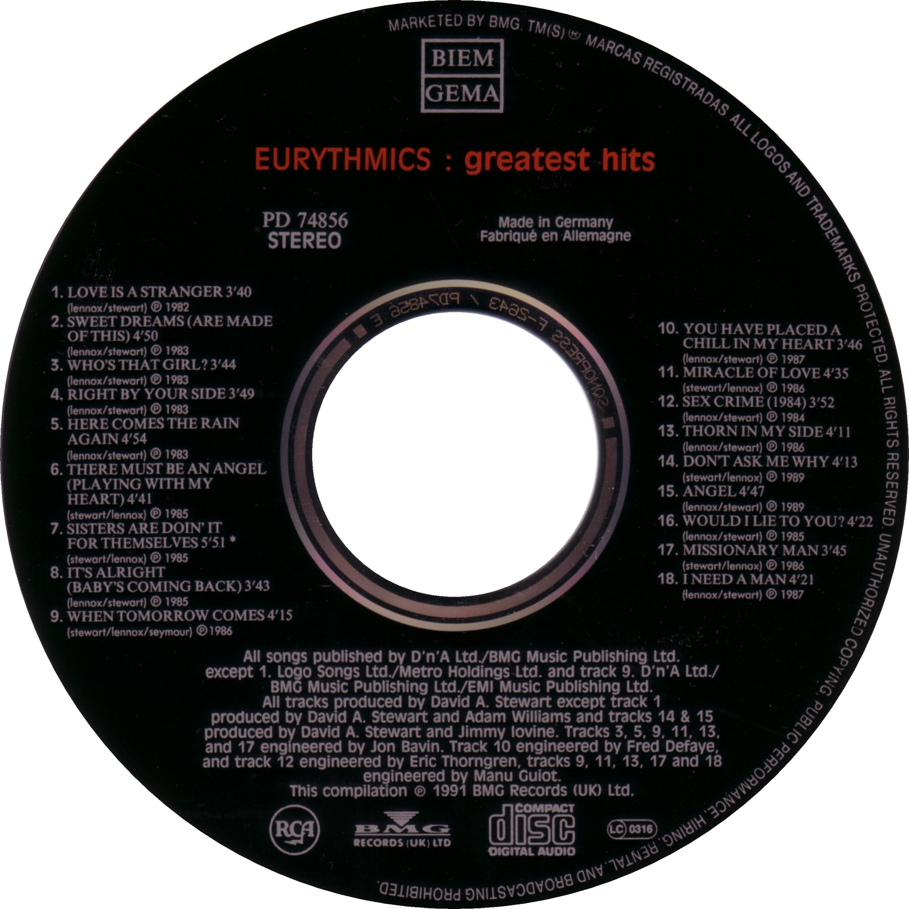 Eurythmics  Greatest Hits 1991 : CD